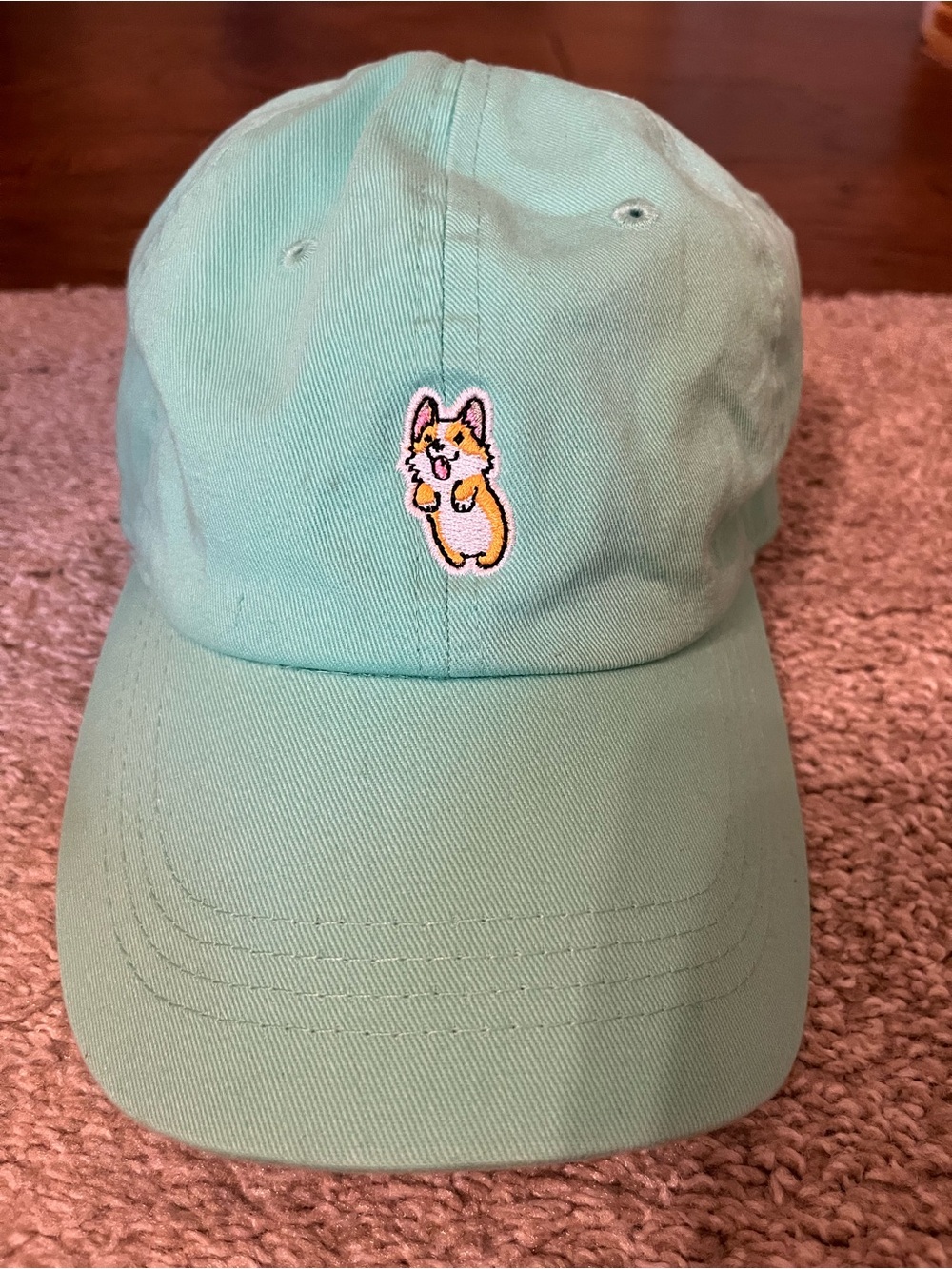Mint Green Corgi Embroidered Cap - Unbranded